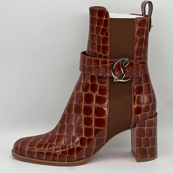 Christian Louboutin CL CHELSEA BOOTY 70 Croc Ali Ankle Boots Heel Bootie - Picture 5 of 16